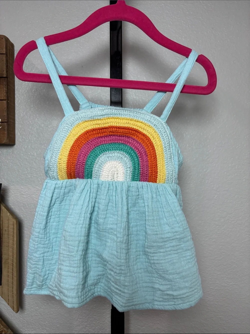 Girls Light Blue Rainbow Crochet Tank & Shorts Set 4T